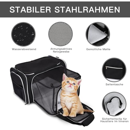 BAGLHER Cat Carrier Bag,Airline Approved Pet Carrier Soft Side Pet Travel 5 Sides Open Doors 3 Sides Expandable Foldable D...