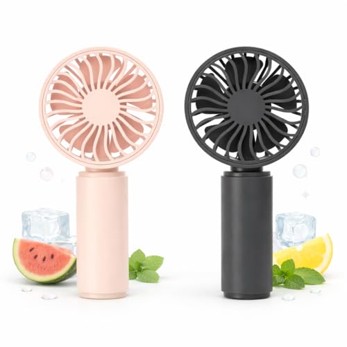 VanSmaGo 2 Pack Mini Handheld Fan, USB Rechargeable Portable Personal Fan with 3 Speeds, Detachable Cover, Small Lightweig...