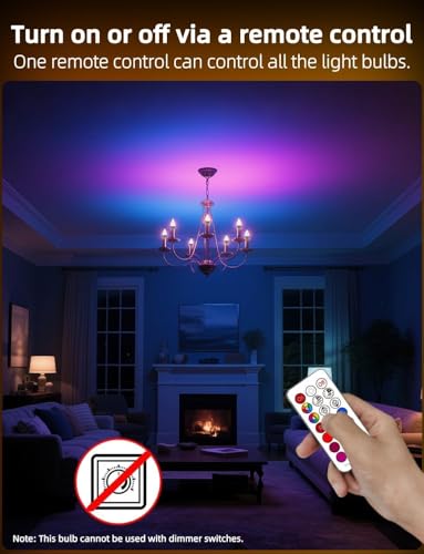 HEKEE E12 LED Candelabra Light Bulbs, Color Changing Candle, C37 B11 40W Incandescent Equivalent, 450 Lumen, RGB + 2700K W...