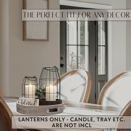 Rustic Farmhouse Lantern Decor Set of 2 - Stylish Decorative Lanterns for Your Living Room, Fireplace Mantle or Kitchen Di...