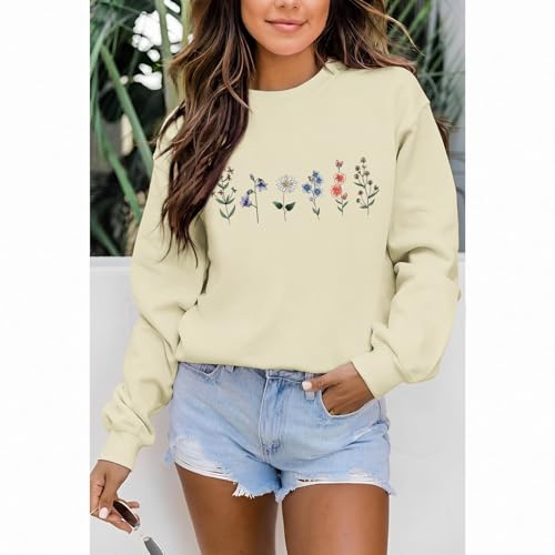Lytiarul Flower Graphic Sweatshirt for Women Floral Printed Vintage Long Sleeves Shirt Crewneck Hoodie Loose Pullovers Tops