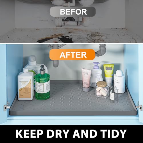 TigeJoy 34" x 22" Under Sink Mats for Kitchen Waterproof, Leak-Proof Silicone Mat Sink Protector and Cabinet Liner, Kitche...