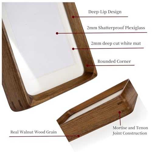 FLECHAZO 6x8 Picture Frame Wood with 5x7 Mat, Natural Solid Walnut Wooden 6 by 8 Photo Frames for Tabletop or Wall Mountin...