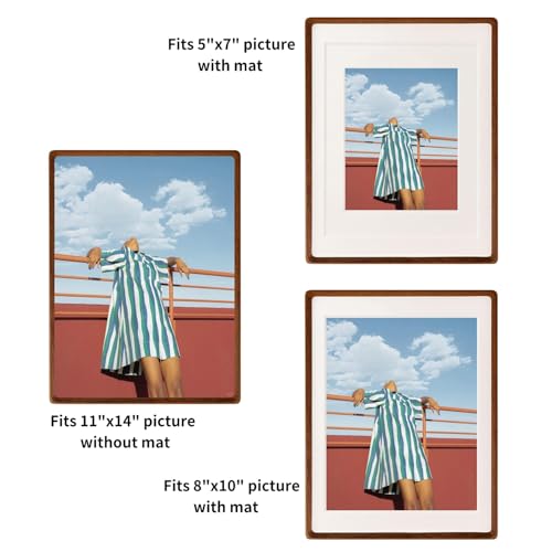 FLECHAZO 11x14 Picture Frame Wood with 5x7 and 8x10 Mat,Natural Solid Walnut Wooden Photo Frames 11 by 14 for Tabletop or ...