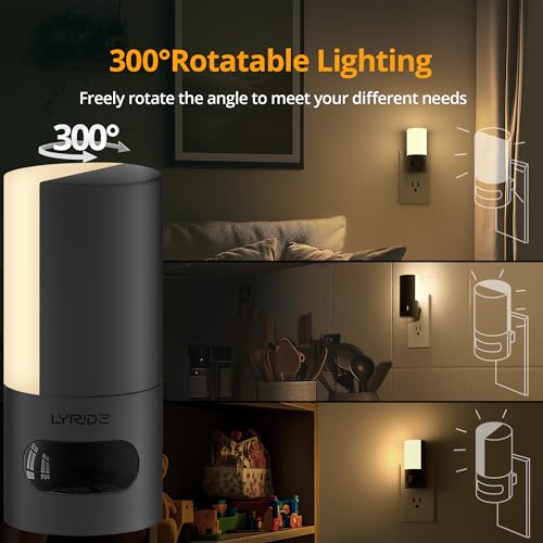 Lyridz Plug-in LED Rotatable Night Light with Motion Sensor, Dimmable Backlit Nightlight with 1-150lm Adjustable Brightnes...