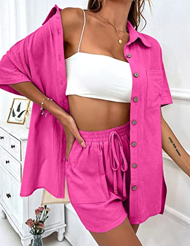 APAFES Women Summer Cotton Linen Short Sets 2 Piece Shorts Top Lounge Beach Vacation Two Piece Outfits Tracksuits