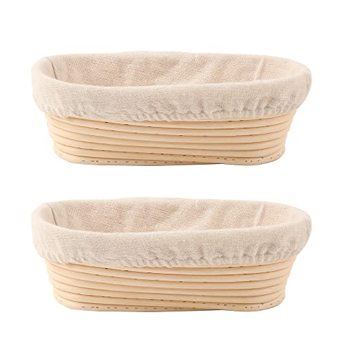 DOYOLLA Bread Proofing Baskets Set of 2 10 inch Oval Shaped Dough Proofing Bowls w/Liners Perfect for Professional & Home ...