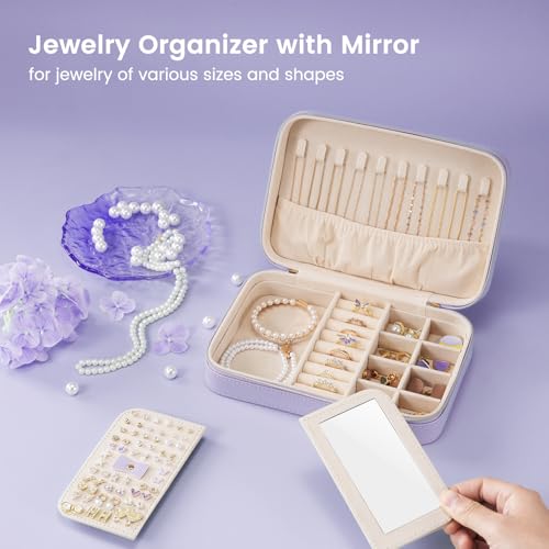 Lolalet Travel Jewelry Case for Women Girls, Travel Jewelry Organizer Box with Mirror & Clear Storage Bag, Small Portable ...