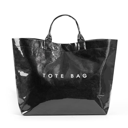 Lushandy PVC Tote Bag Women's Plastic Tote Purse Large Letters Print Hobo Handbag for Work, Beach, Gift