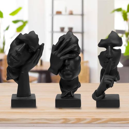 aboxoo 3 Pcs Thinker Statue, Silence is Gold Abstract Art Figurine, See No Evil Hear No Evil Speak No Evil Statues, Modern...