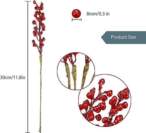 GREENTIME Artificial Red Berry Stems 8 Pack, Festive Christmas Tree Picks, Autumn Fall Home Decor and New Year's Eve Decor...