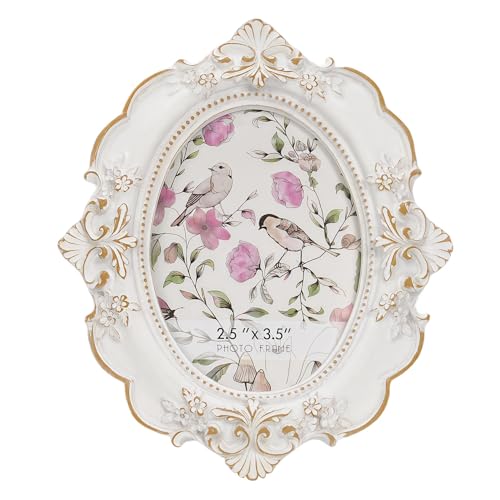 Desklens Vintage Picture Frame, 2.5x3.5 Oval Antique Photo Frame with Real Glass Front, Luxury Table Wall Haning Photo Dis...
