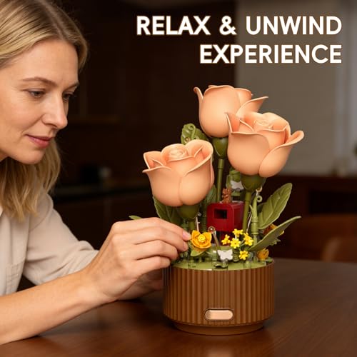 LANGLICHUN Rose Flower Building Blocks Set Motorized Blooming Flowers for Adults Romantic Gift for Women Girlfriend Home D...