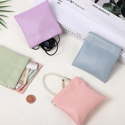 Ezymivs 4Pcs Mini Squeeze Coin Purse, 3.1in Waterproof Portable No Zipper Self-closing Small Makeup Pouch Unisex Travel Co...