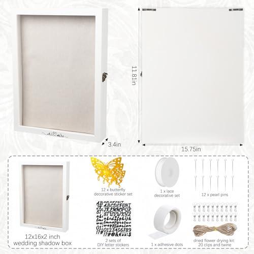 Yookeer 12 x 16'' Large Shadow Box Wedding Flower Display Case Picture Frame with Linen Memorial Keepsake Shadow Box Dried...