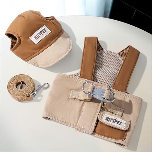ETOSEM Dog Harness with Hat Set, Blue Gingham Pattern, Adjustable Safety Buckle and Leash Attachment (Brown, Large(8-12lb))