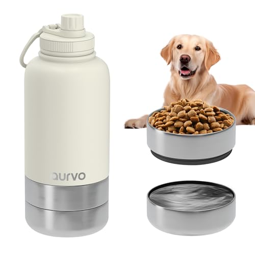 32oz Dog Water Bottle with Bowls - Leakproof Insulated Stainless Steel, Portable Travel Bottle for Hiking, Camping, Outdoo...