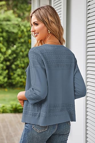 GRACE KARIN Women's 2025 Cropped Cardigan 3/4 Sleeve Lightweight Crochet Shrug Hollowed-Out Knit Sweater Tops