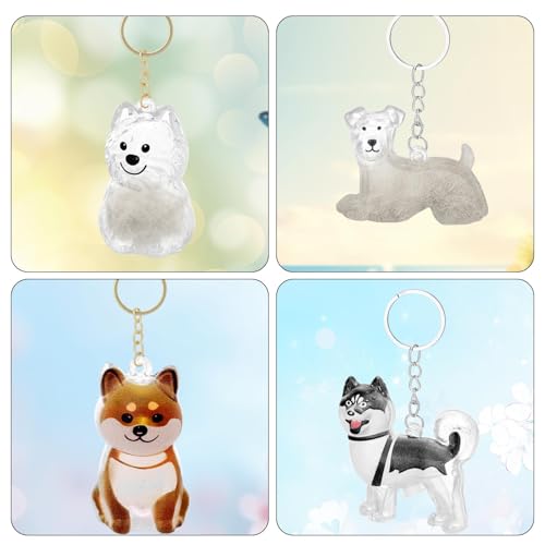 6pcs Dog Hair Storage Keychains, 6 Types Cute Clear Dog Hair Keepsake Keychain with Gold Keyring Pet Fur Storage Collectio...