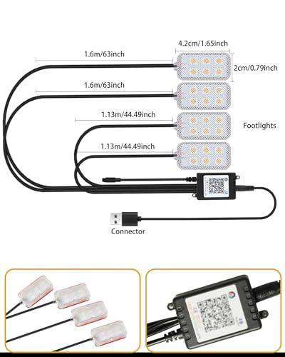 Car LED Interior Lights，RGB Decorative Mood Lighting for Car Foot Ambient Lighting ，APP Control Music Sound-Activated Car ...