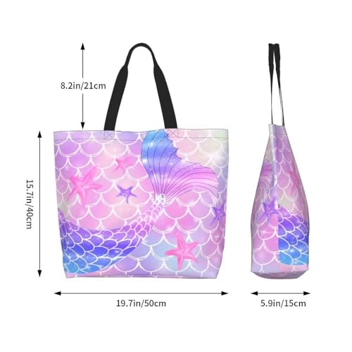 bositigo Pink Mermaid Gym Tote Bags for Women,Cute Ocean Mermaid Purse Print Shoulder Reusable Shopping Handbags Casual Tr...