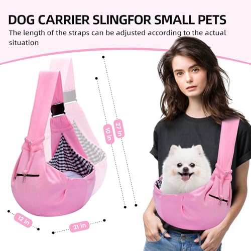 Adjustable Dog Carrier Sling - Hand-Free Dog Carriers for Small Dogs and Cats, Puppy Sling Carrier with Zipper Purse Pocke...