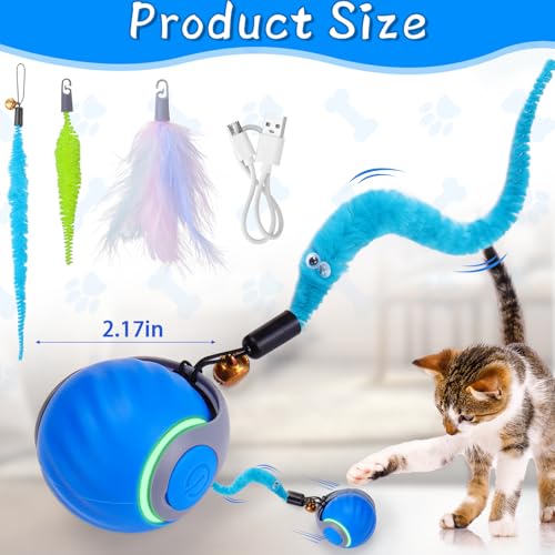 BABORUI Interactive Cat Toy Ball - Automatic Interactive Cat Toys for Indoor Cats with 3 Tails, 2 Speeds Rechargeable Cat ...