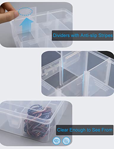 Hlotmeky Plastic Organizer Box with Dividers - Bead Organizer, 15 Large Grids, Clear Snack Box Container