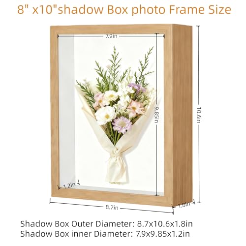 8x10 Shadow Box - Wooden Deep Picture Frame with Shatter-Resistant Panel for Wall Decor | 3D Display Case for Military Med...