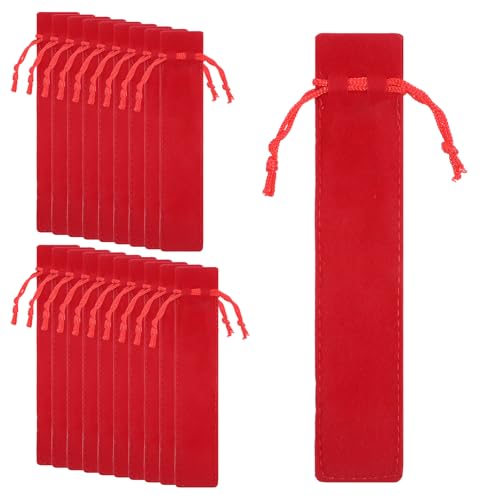 Ezymivs Velvet Drawstring Pen Sleeve Pouch, 20 PCS Red Single Pen Holder Small Pencil Case Bag Protective for Adults Offic...