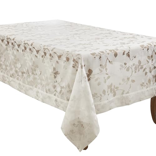 SARO LIFESTYLE Sheer Elegance Burnout Voile Vine Design Tablecloth, White, 50"x70"