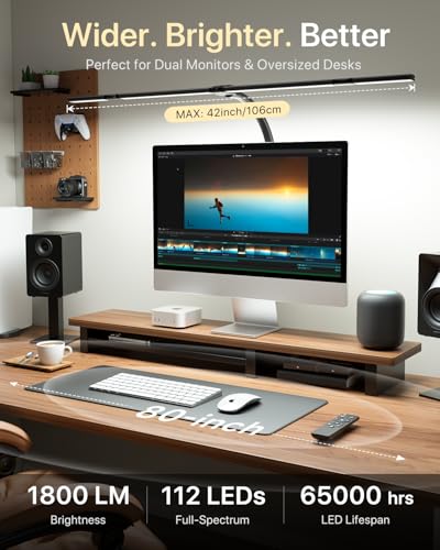 ONEMIX 42" LED Desk Lamp with Clamp, Architect Desk Light with Remote, Adjustable 4-Segment Bar, 1800LM Bright, Eye-Caring...