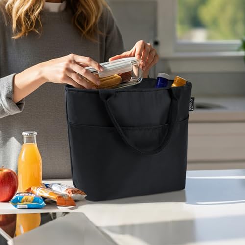 Aosbos Lunch Tote Bag, Insulated Lunch Box for Women, Leakproof Lunch Cooler Purse for Work, Black