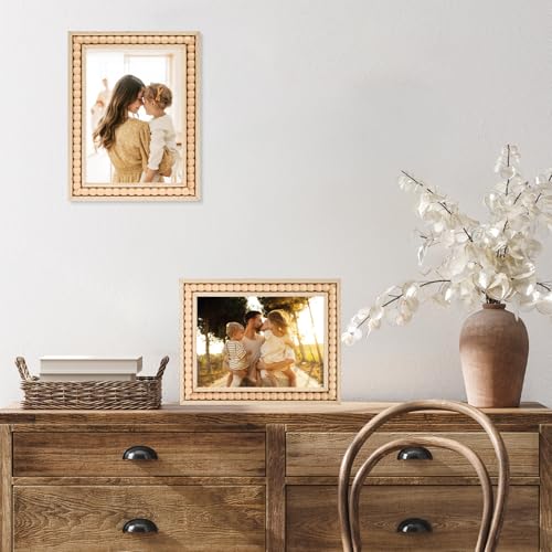 OMISHE Wood 5x7 Picture Frame with Decorative Beads for Wall Decor or Tabletop, Boho Rustic Handcrafted 5 x 7 Frame with S...