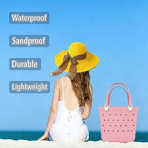 Juyeesm Medium Beach Bag, Waterproof Rubber Beach Bag, Washable Open Tote Bag Durable Tote Travel Bags for Outdoor Sport