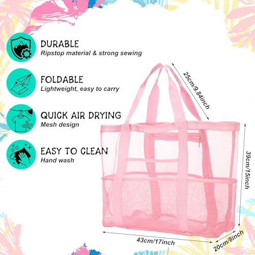Aliceset 3 Pcs Beach Mesh Bag Large Beach Tote Bag with Zipper Waterproof Sandproof Shell Collecting Bags 3 Color Pool Fol...