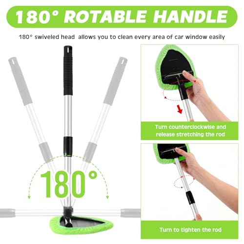 Potchen 8 Pcs Car Windshield Cleaner Tool Kit with Extendable Handle, Microfiber Towel Pads, Brush, Empty Spray Bottle for...