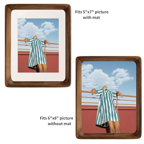 FLECHAZO 6x8 Picture Frame Wood with 5x7 Mat, Natural Solid Walnut Wooden 6 by 8 Photo Frames for Tabletop or Wall Mountin...
