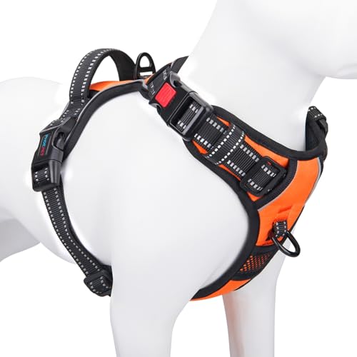 PHOEPET No Pull Dog Harness Medium Reflective Front Clip Vest with Handle,Adjustable 2 Metal Rings 3 Buckles,[Easy to Put ...