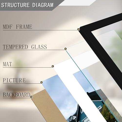 Picrit 12x16 Picture Frame Set of 4, Made of High Definition Real Glass, Display 8.5x11 with Mat or 12x16 without Mat, Pho...