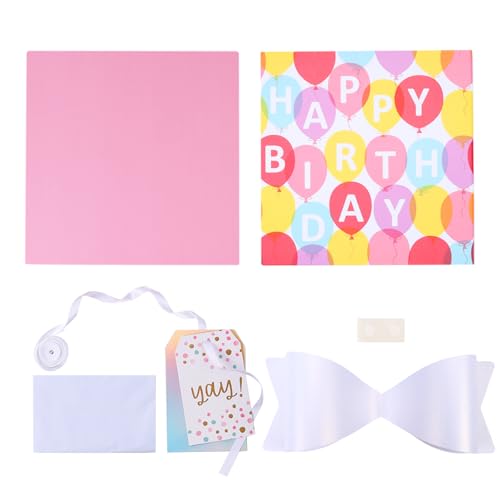 BIOBROWN Medium Birthday Gift Boxes with Lids for Presents, 9x9x9 Inches Pink Balloon Design Collapsible Gift Box for Birt...