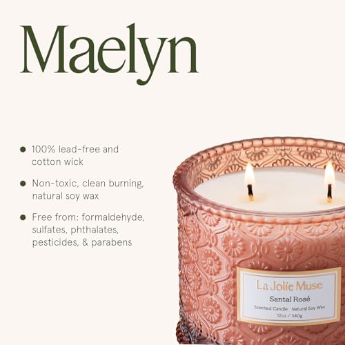 LA JOLIE MUSE Santal Rosé Candle - Saffron, Rose, Patchouli | 12 oz Large 2-Wick Soy Wax Candle | 60 Hours Clean Burn | Gi...