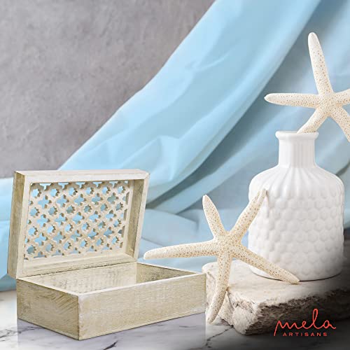 Mela Artisans Large Wooden Keepsake Box | Whitewash Memory & Decorative Storage Box for Jewelry, Photos & Trinkets with Hi...