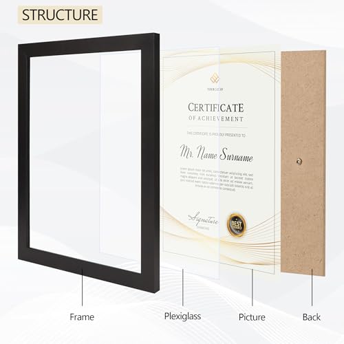 Flocey 8.5x11 Picture Frame set of 6, Multi Certificate 8.5 by 11 Picture Frames Bulk, Document Diploma Award Frame for Wa...