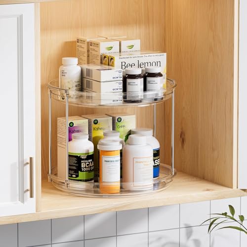 LAMU Rotating Makeup Organizer for Vanity, 10.6in 2 Tier Lazy Susan Turntable Stackable Spinning Skincare Organizer Cosmet...