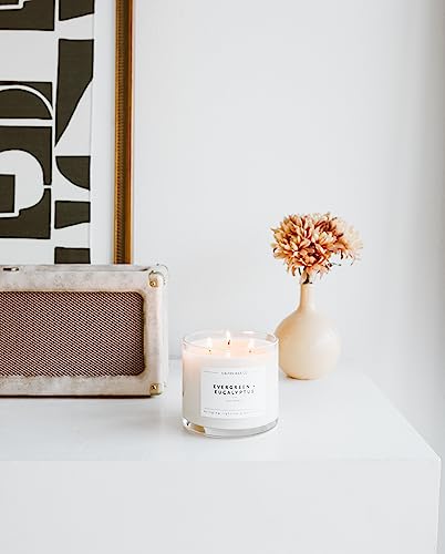 Calyan Wax Co. Evergreen & Eucalyptus 3 Wick Scented Candle - 43 Hour Burn - Luxury 3 Wick Soy Candles - Clean Soy Wax Can...