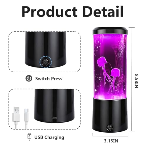 ALYRMEI Jellyfish Lamp,Jellyfish Night Light Table Lamp with 7 Color Changing,Jelly Fish Light Aquarium Lamp Mood Night Li...