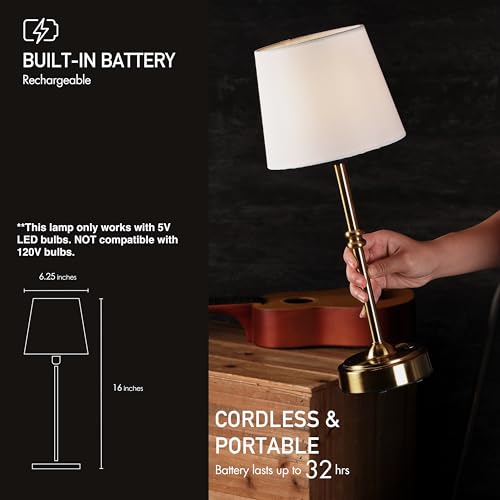 O’Bright Seraph - Cordless LED Table Lamp with Dimmer, Built-in Rechargeable Battery, 3-Level Brightness, Patio Table Lam...