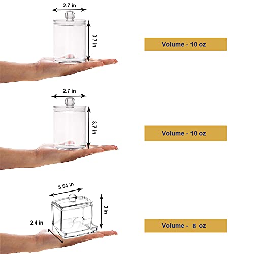 WISIEW Swab Holder Canisters with Lid, Bathroom Qtip Dispenser Apothecary Jars, Clear Plastic Cotton Ball Pad Container fo...