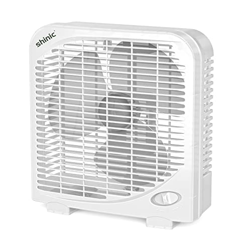 shinic 10" Tabletop Box Fan for Bedroom, 2 Speeds, Quiet Table Fan with Strong Airflow, Energy Efficient Small Box Fan, Po...
